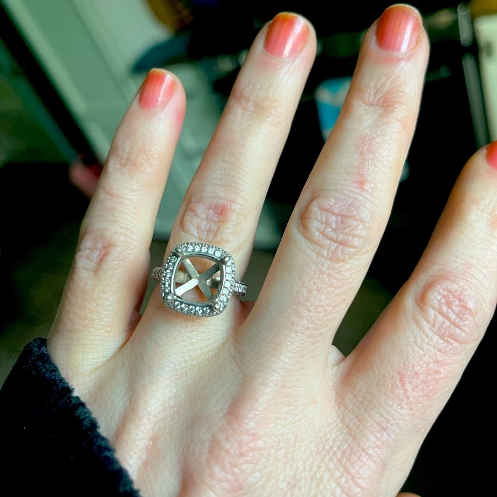 Doveggs  Moissanite Ring Setting Halo Sterling Silver Size 6